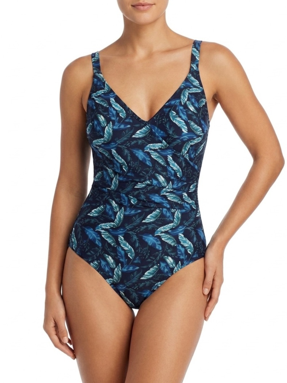 Caribbean Sand Blue Tropical Leaf One Piece Swimsuit Size 8 NWT